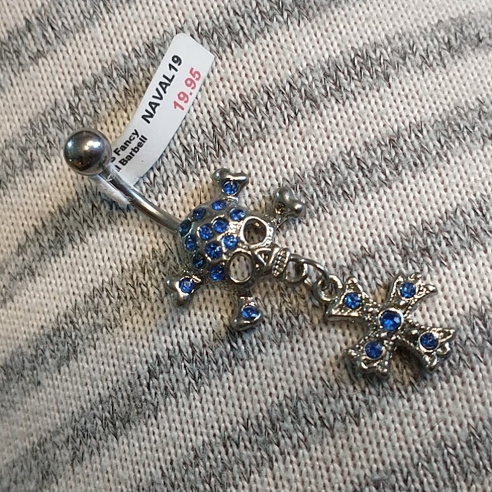 NWT Naval Bar 14G Dangle Blue Skull Crossbones & Cross
